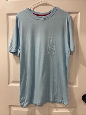 Club Room Men's Light Blue Short-Sleeve Crew Tee with Red Neck Trim